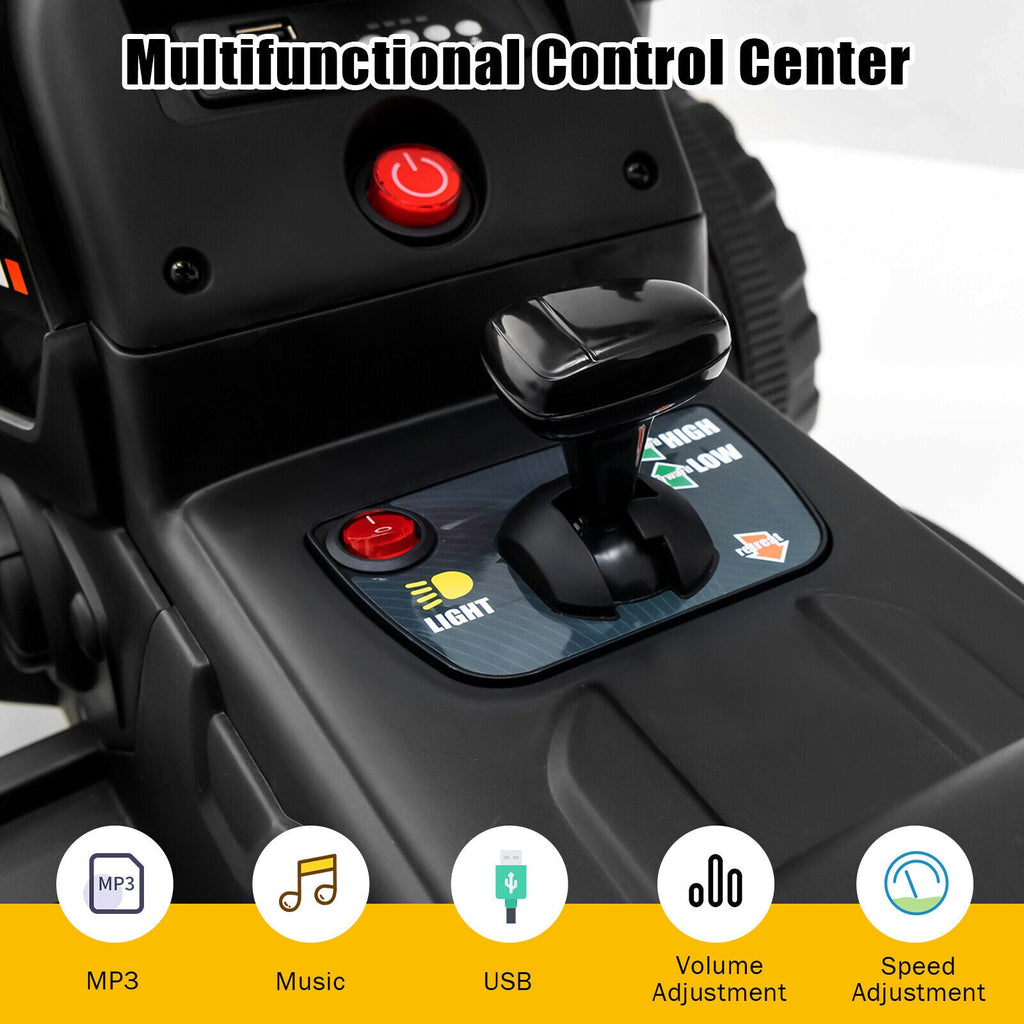 Electric Ride-On Tractor with Trailer and Remote Control - Black