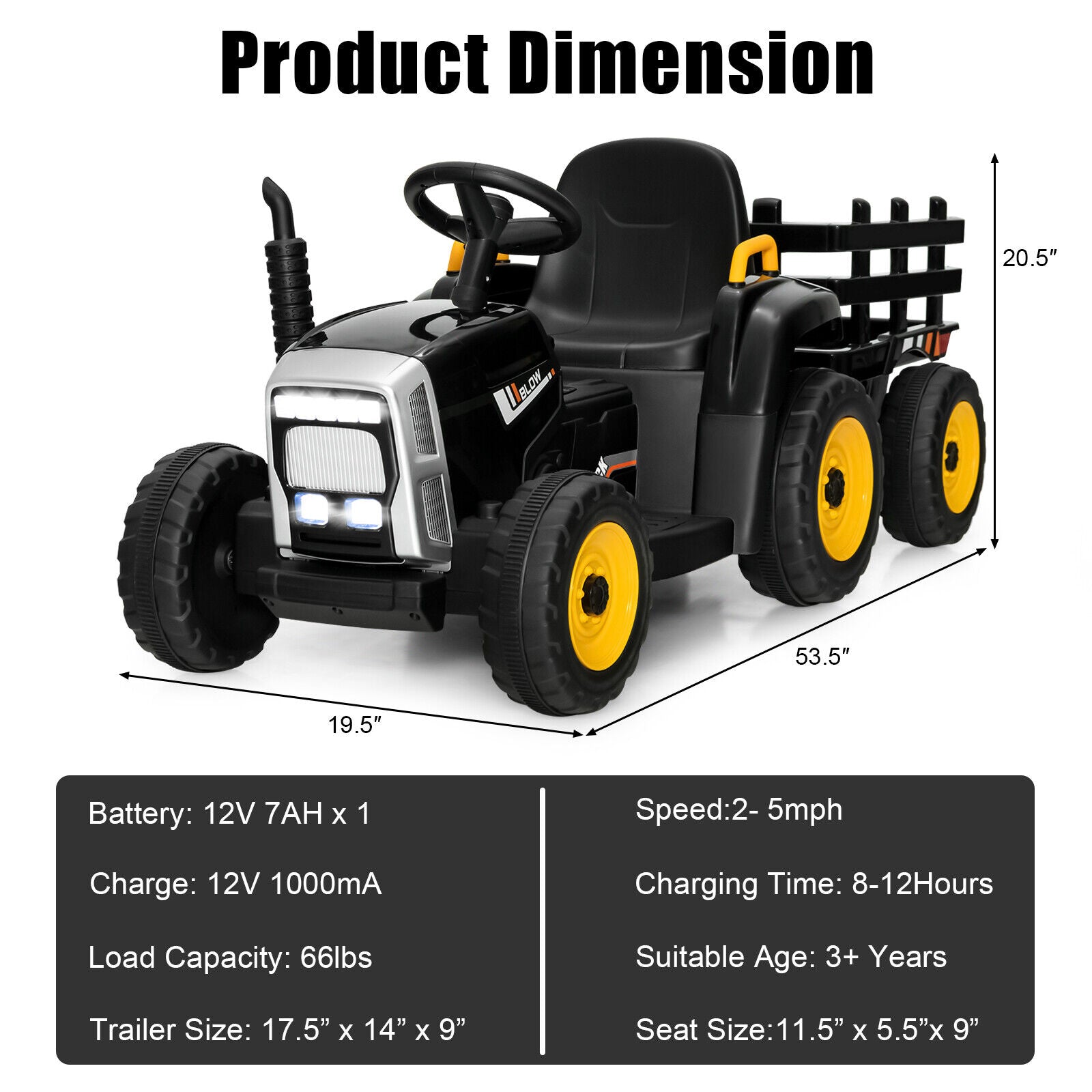 Electric Ride-on Tractor with Trailer for Kids - 3 Speeds & Remote Control