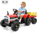 12V Electric Ride-On Tractor with Trailer and Remote Control for Kids - 3 Speed Options