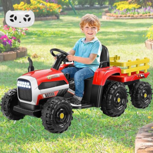 Electric Ride-On Tractor with Trailer for Kids - Remote Controlled Toy Car (12V)