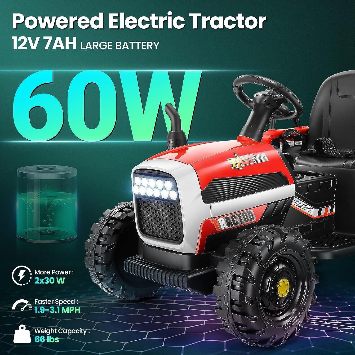 Electric Ride-On Tractor with Trailer for Kids - Remote Controlled Toy Car (12V)