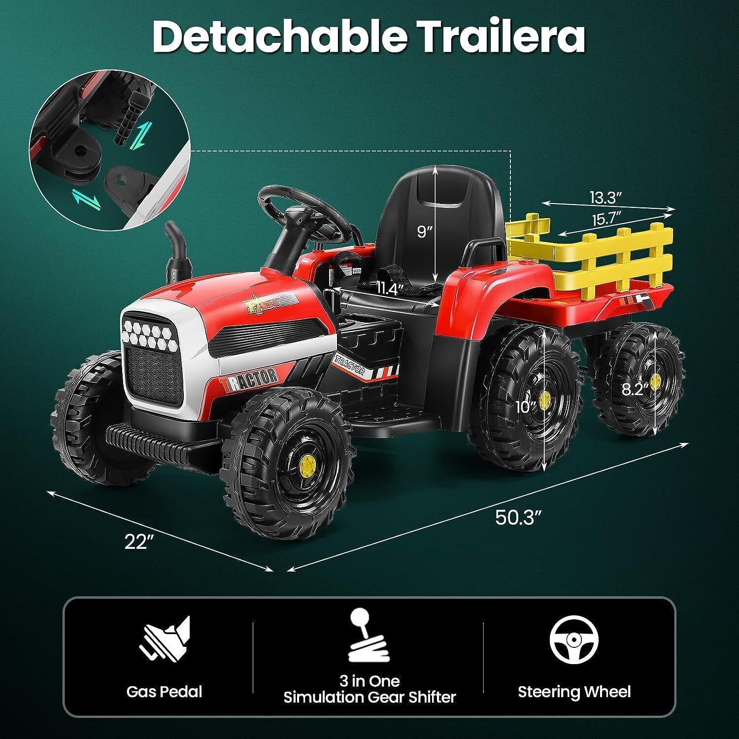 Electric Tractor for Kids with Remote Control, MP3 Player, and LED Lights