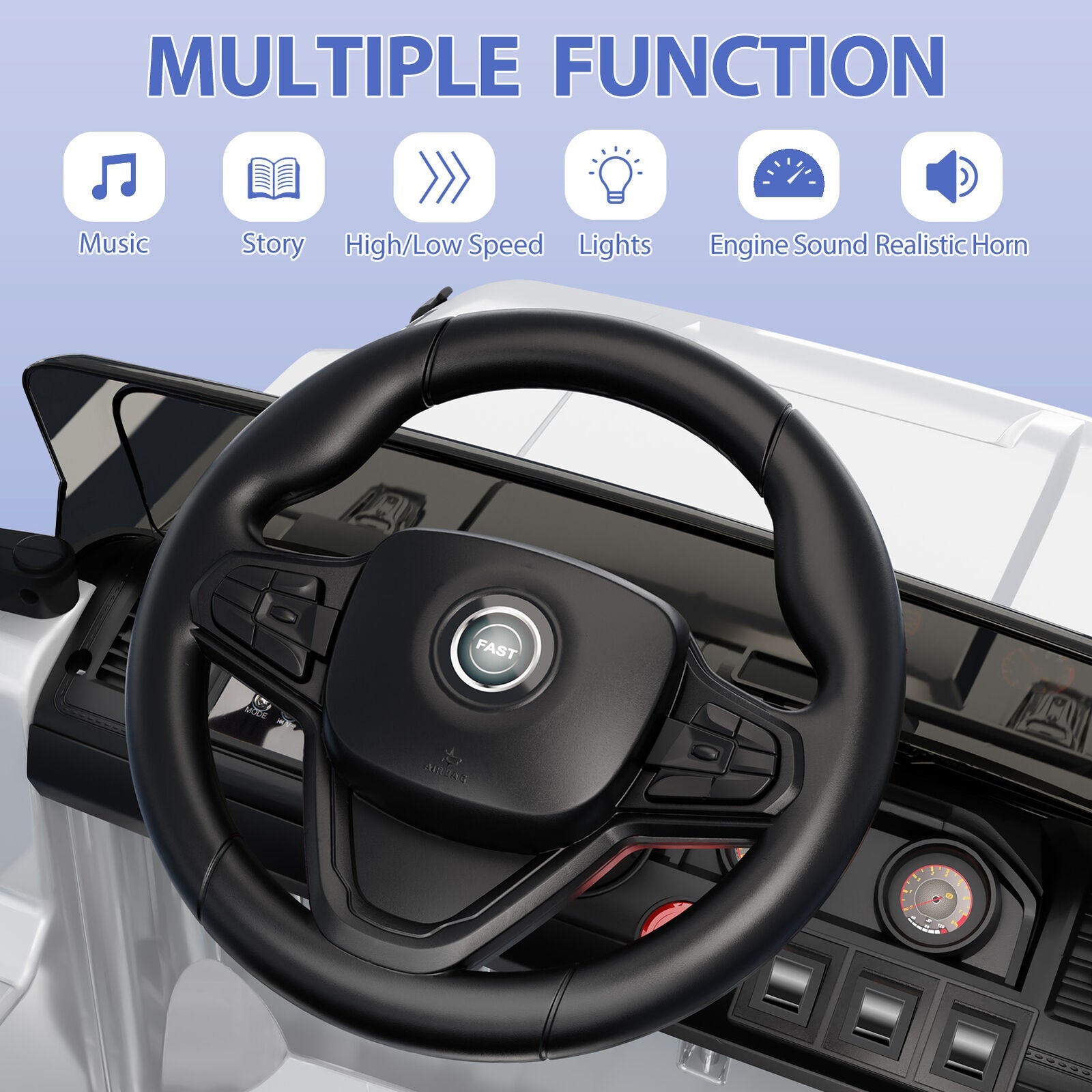 Electric Ride-On Truck for Kids with 3 Speeds, LED Lights, Music, and MP3 Player