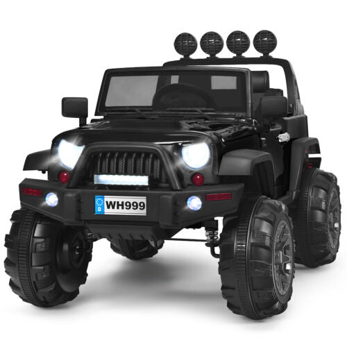 Electric Ride-On Truck for Kids with RC Control, Spring Suspension, Lights, Music, and Trunk - Black