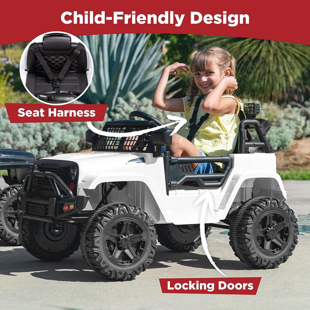 Electric Ride-On Truck for Kids with Remote Control and Aux Port - White
