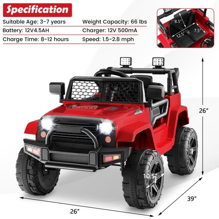 Electric Ride-On Truck for Kids with Remote Control and Headlights - 12V Toy Car