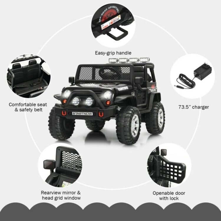Electric Ride-On Truck for Kids with Remote Control, Lights, and Music - Black