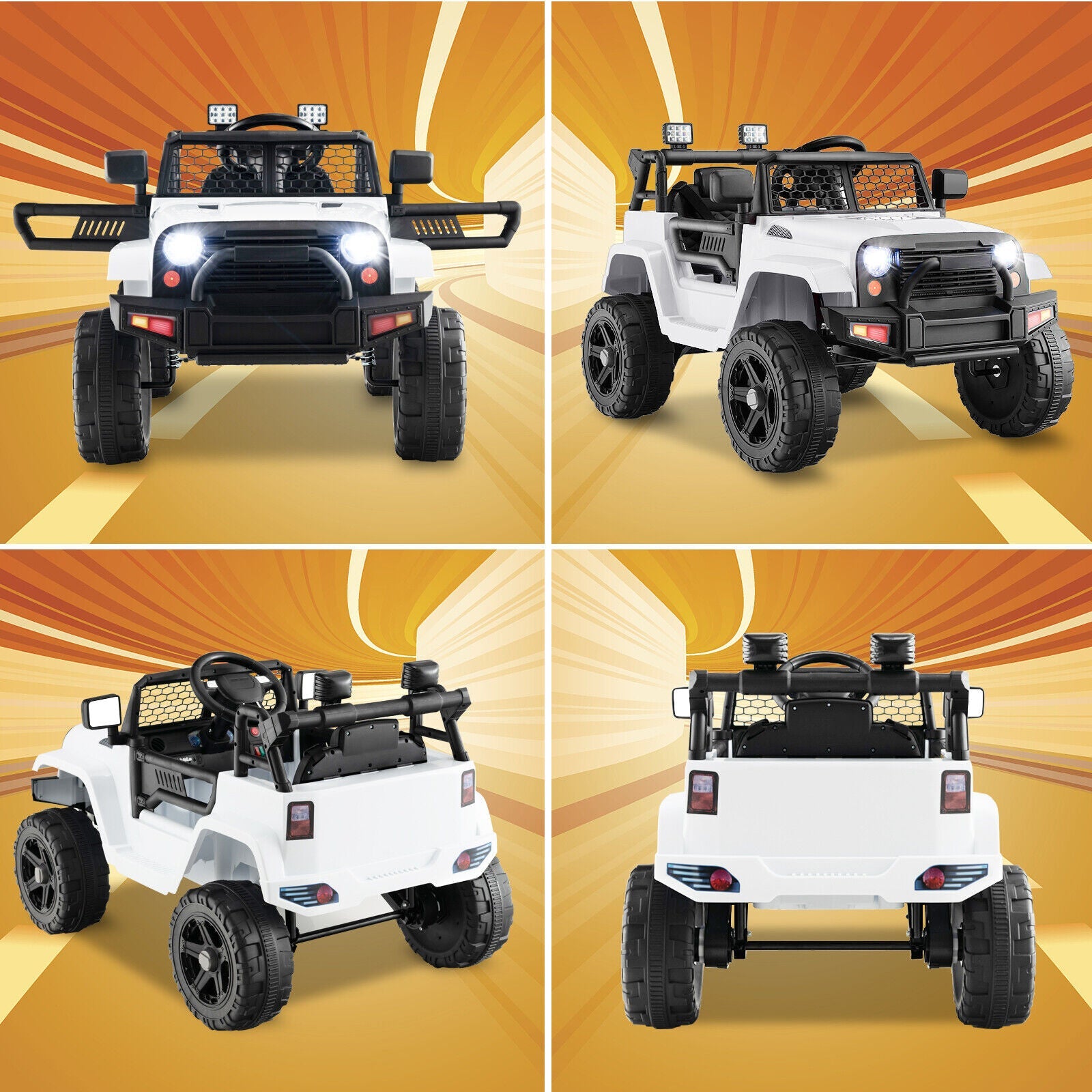 Electric Ride-On Truck for Kids with Remote Control, Lights, and Music - White