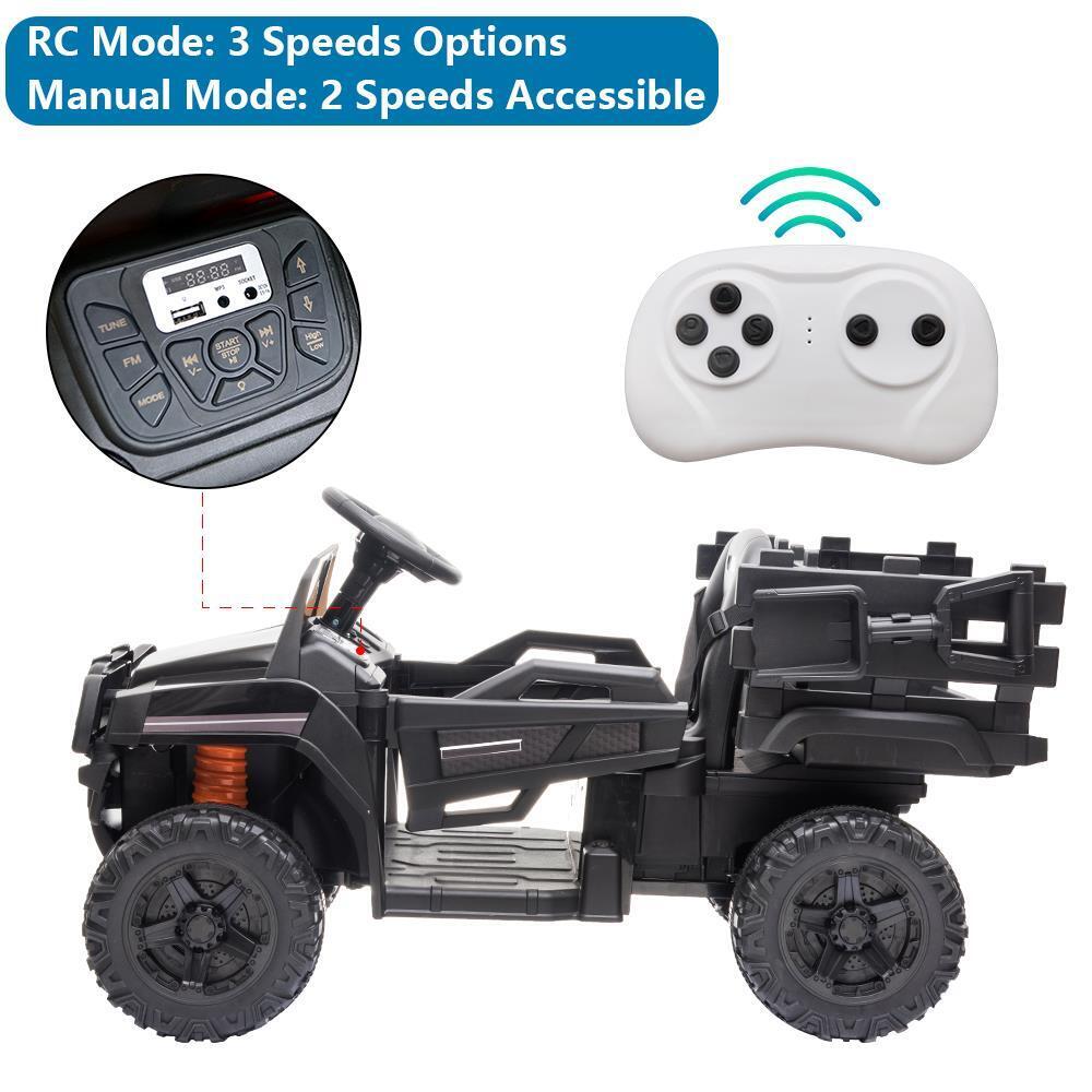 Electric Ride-On Truck with Music, Lights, and Detachable Trailer for Kids - Black
