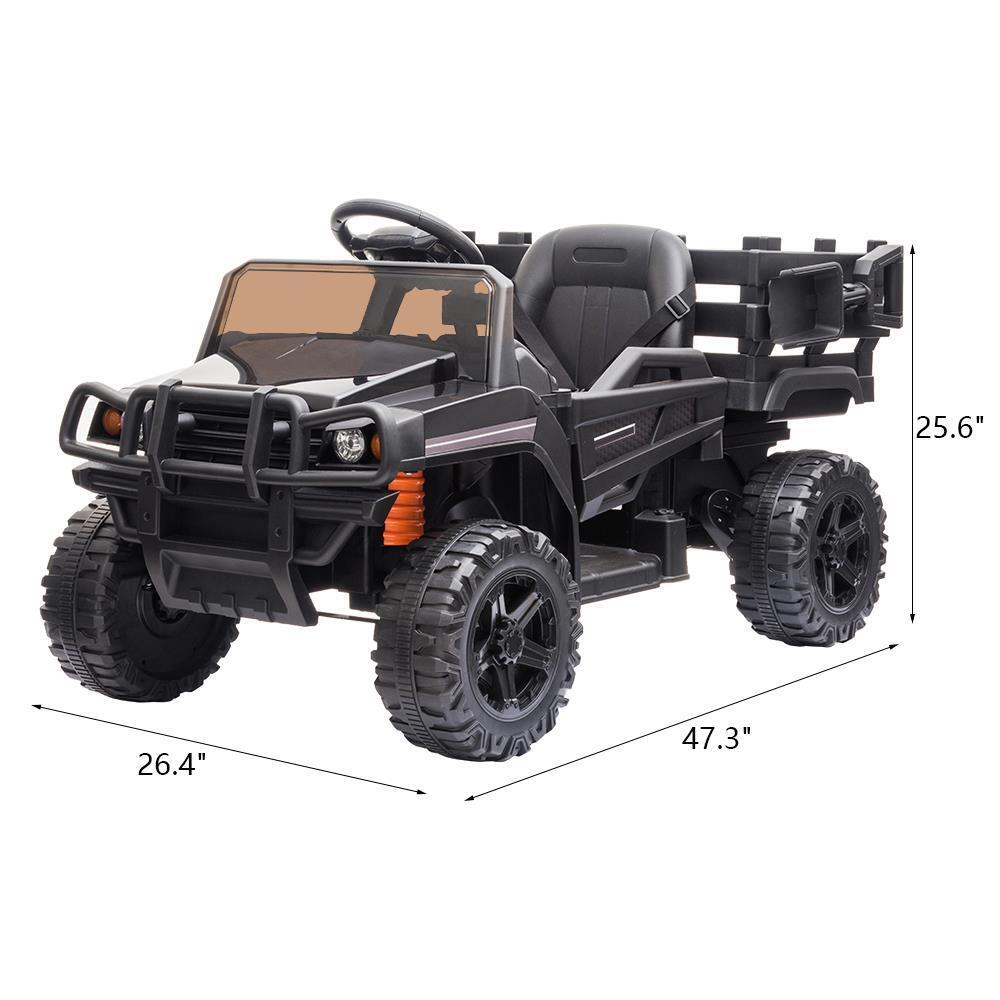 Electric Ride-On Truck with Music, Lights, and Detachable Trailer for Kids - Black