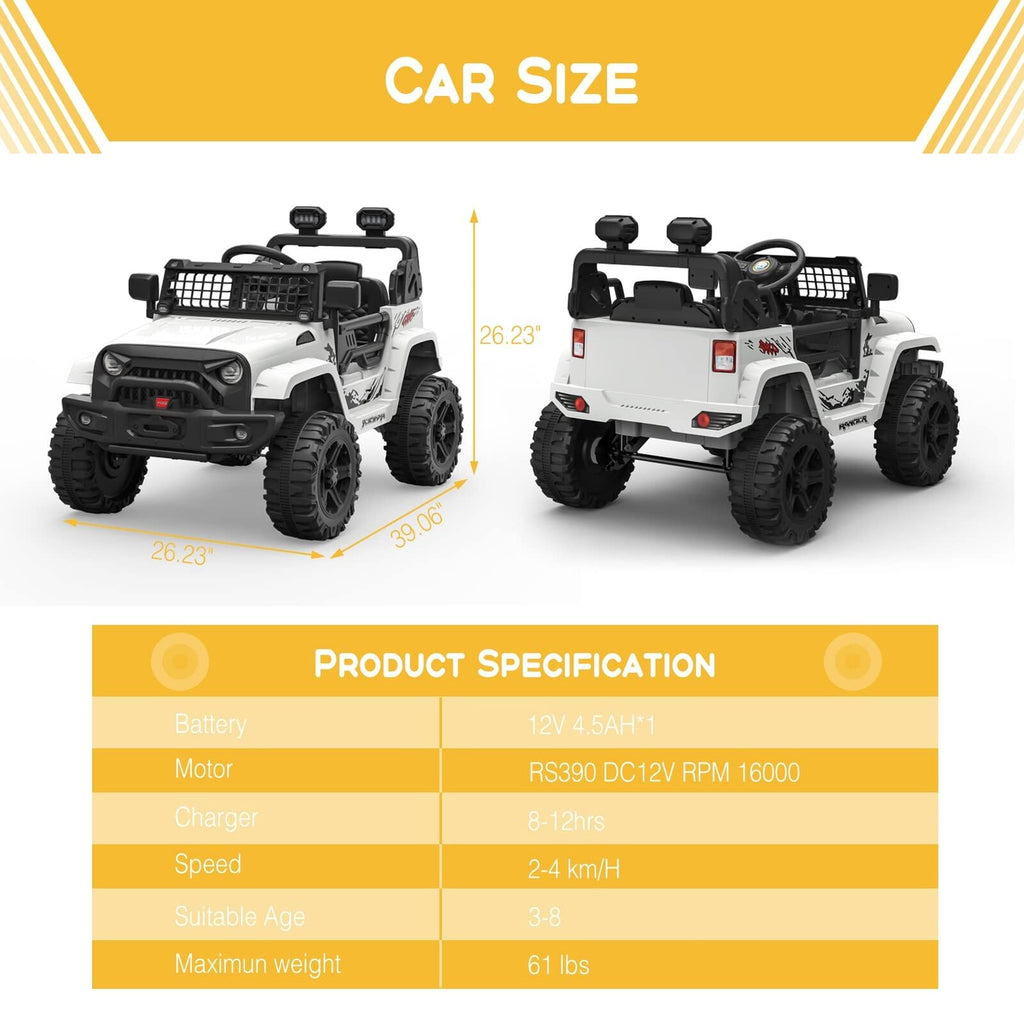 Premium 12V Electric Ride-On Truck for Kids with Remote Control and 2 Speed Options - LED Lights Included