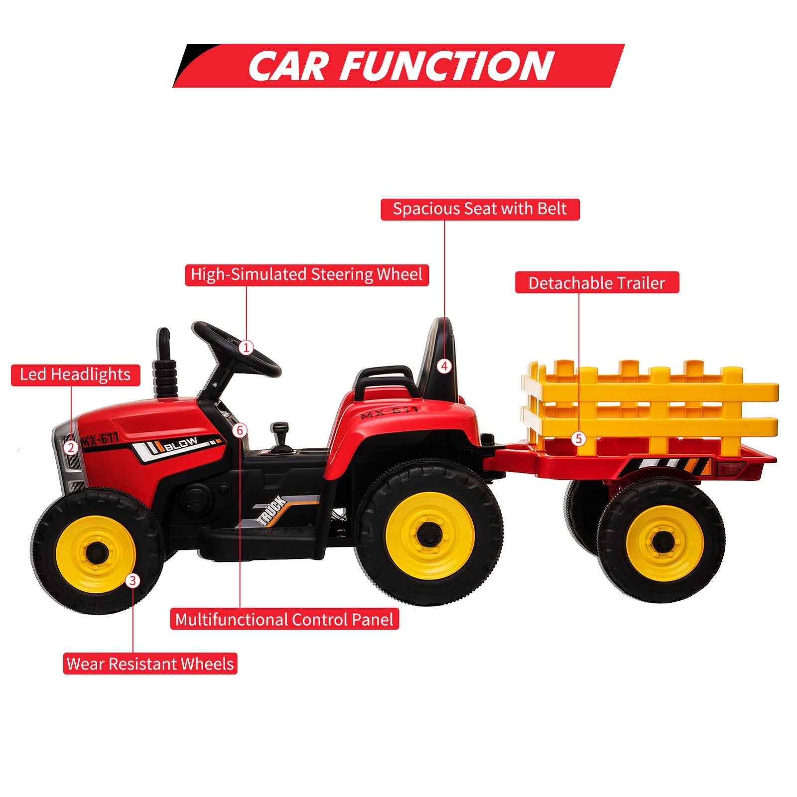 Electric Tractor Remote Control with Headlights for Kids Ages 3-6