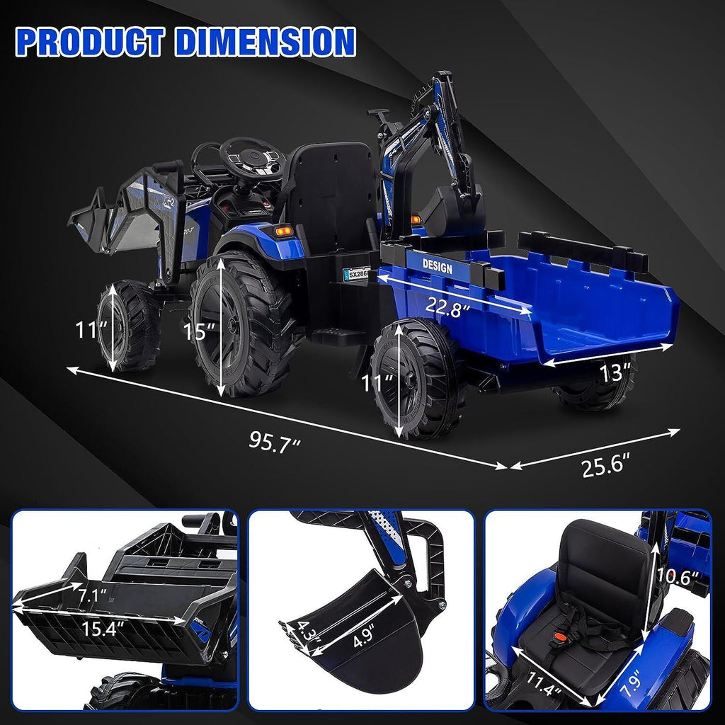Electric Tractor Ride-On Toy Car for Kids with Trailer & LED Lights - 12V Battery Powered