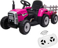 Electric Tractor Ride-On Toy with Trailer and LED Lights for Kids - 12V Battery Powered