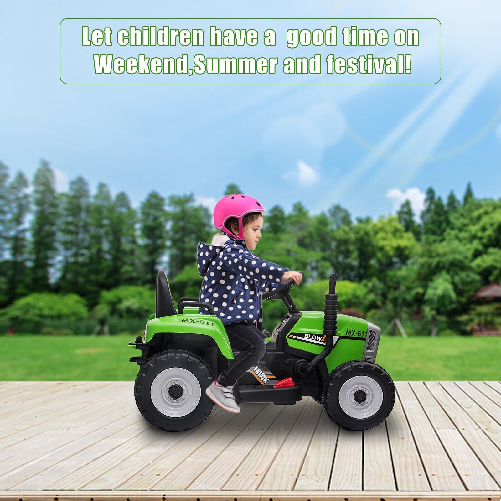 Electric Tractor Ride-On Toy with Trailer for Kids - Remote Control Included