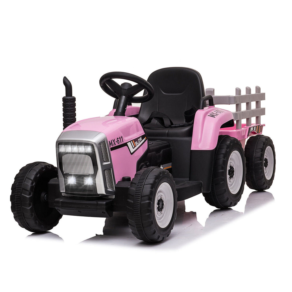 Electric Tractor Ride-On with Trailer and Remote Control for Kids - LED Headlights Included