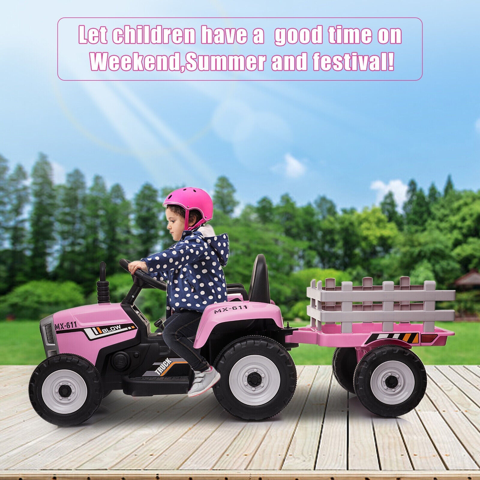 Electric Kids Ride On Tractor with Remote Control and Trailer - 12V Battery Powered Toy