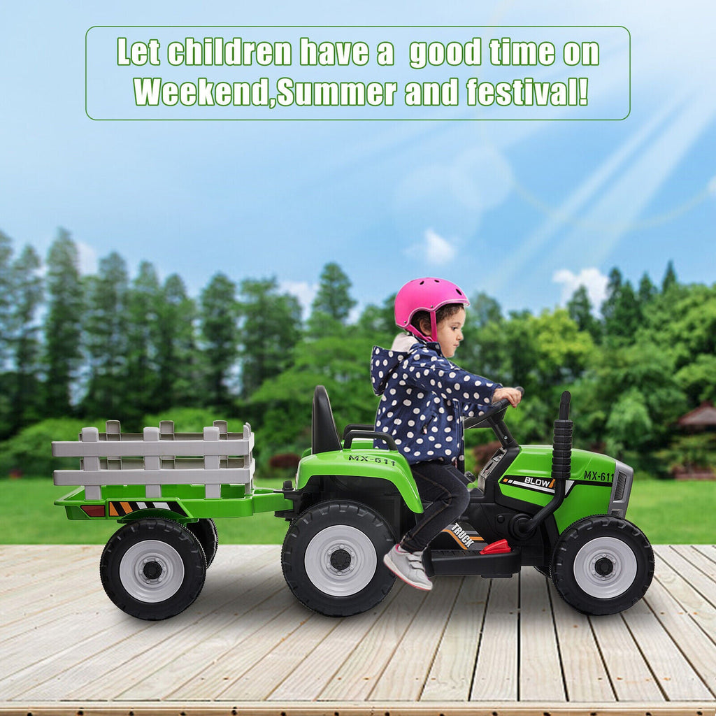 Electric Kids Ride On Tractor with Remote Control and Trailer - 12V Battery Powered Toy