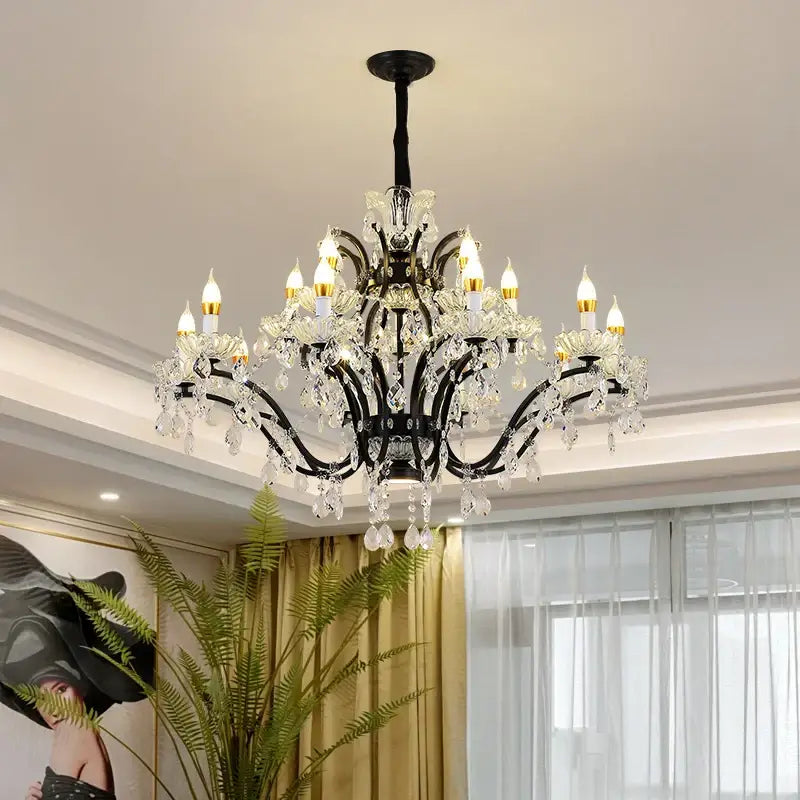 Elegant black crystal candle chandelier lighting dining room pendant