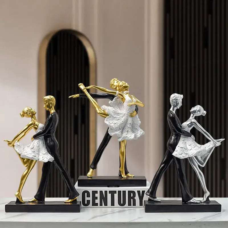 Elegant black & white ballet dance girl double statue living room decor