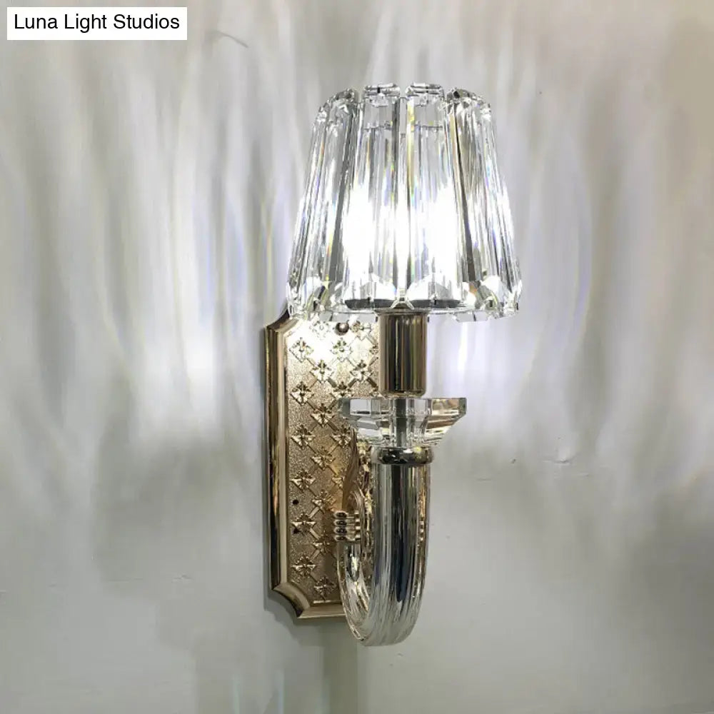Elegant brass and crystal tapered cone sconce light for bedroom