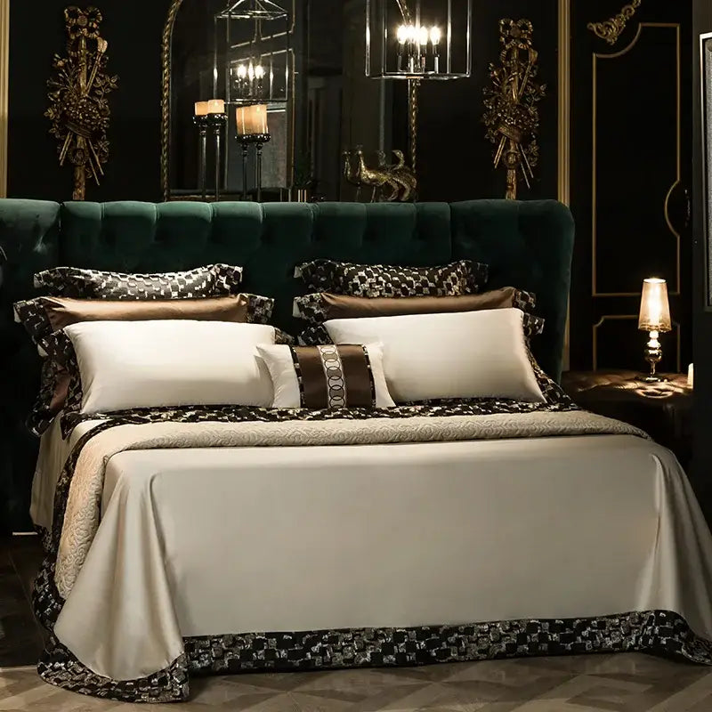 Elegant brown & cream 200s embroidery egyptian cotton bedding set bedroom
