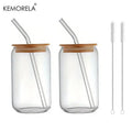 Elegant clear glass bubble tea cup set with bamboo lid dining room