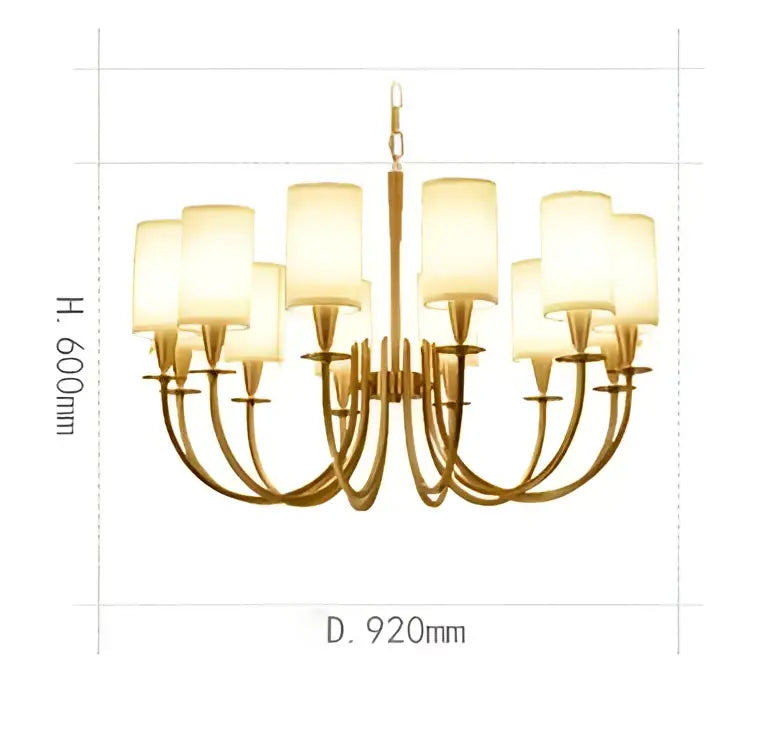 Elegant copper chandelier lights with fabric shades for living room