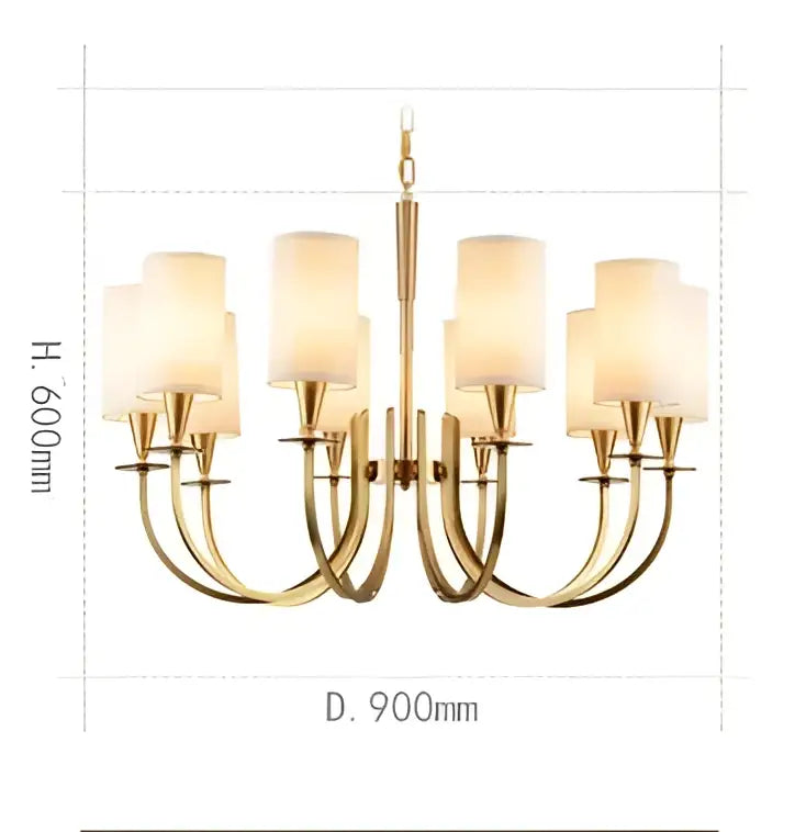 Elegant copper chandelier lights with fabric shades for living room