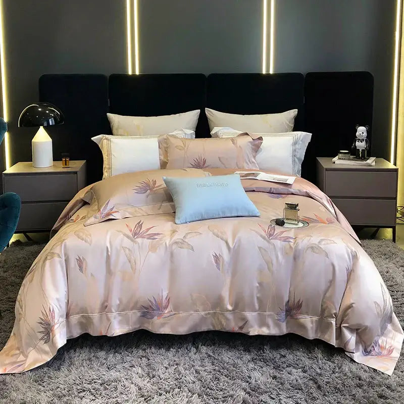 Elegant cream satin floral 1200tc egyptian cotton bedding set bedroom