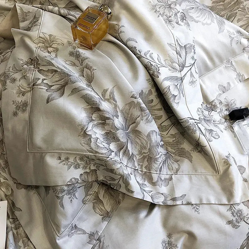 Elegant cream satin floral 1200tc egyptian cotton bedding set bedroom