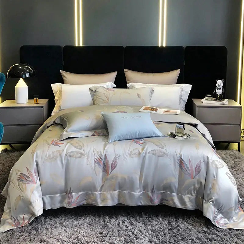 Elegant cream satin floral 1200tc egyptian cotton bedding set bedroom