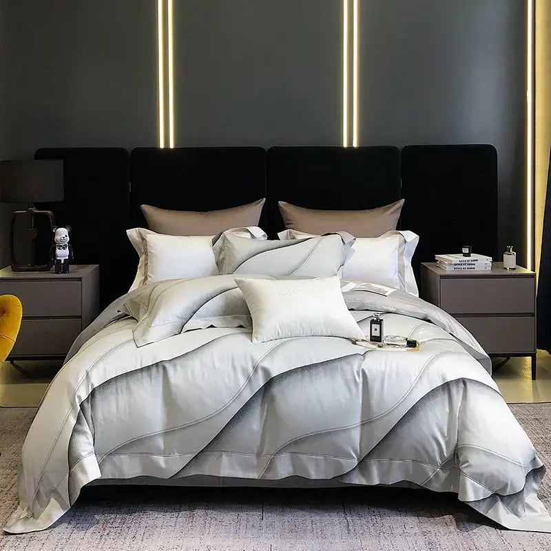Elegant cream satin floral 1200tc egyptian cotton bedding set bedroom