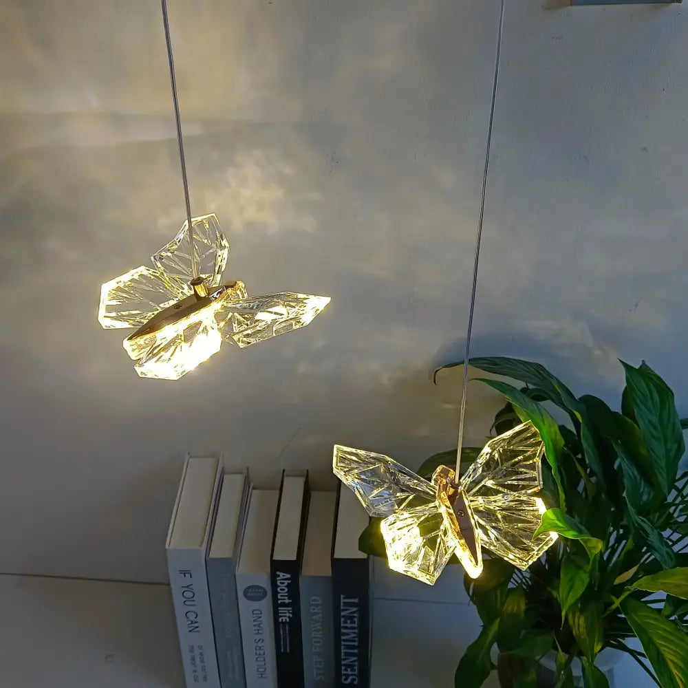 Elegant crystal butterfly pendant lamp – bedroom luxury lighting