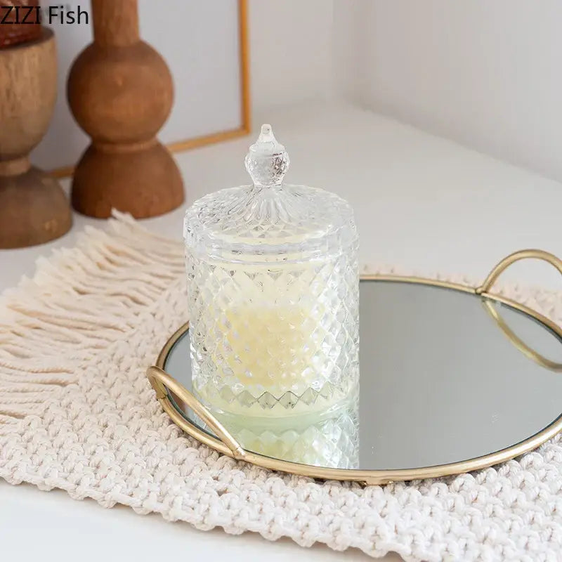 Elegant giraffe gold ceramic jar and brass handle storage tray dining room
