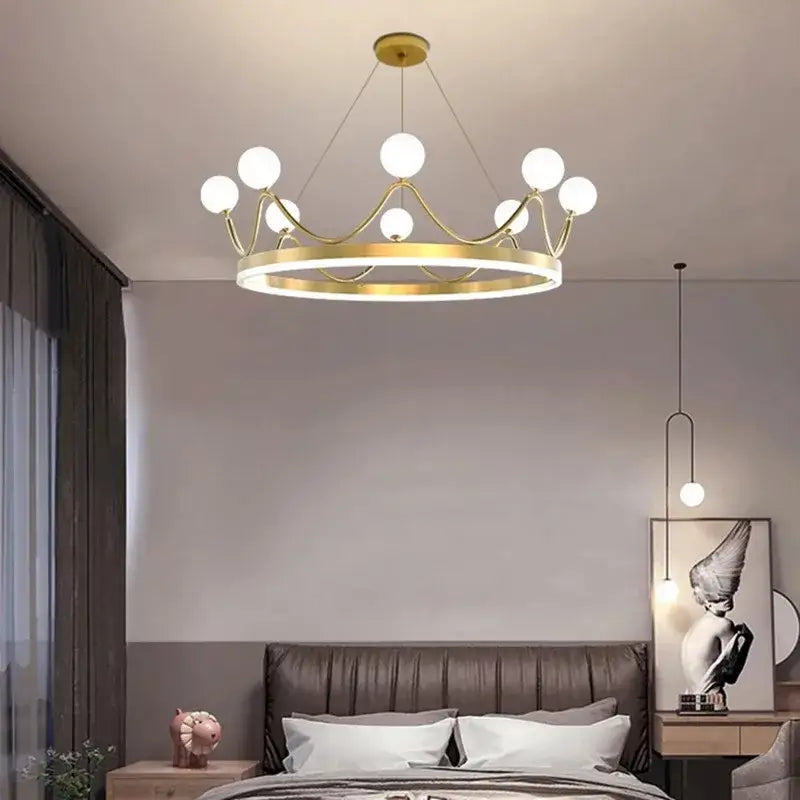 Elegant gold crown led chandelier kids room pendant light