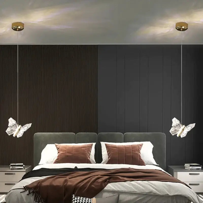 Elegant gold crystal butterfly ladder pendant lights for stairs