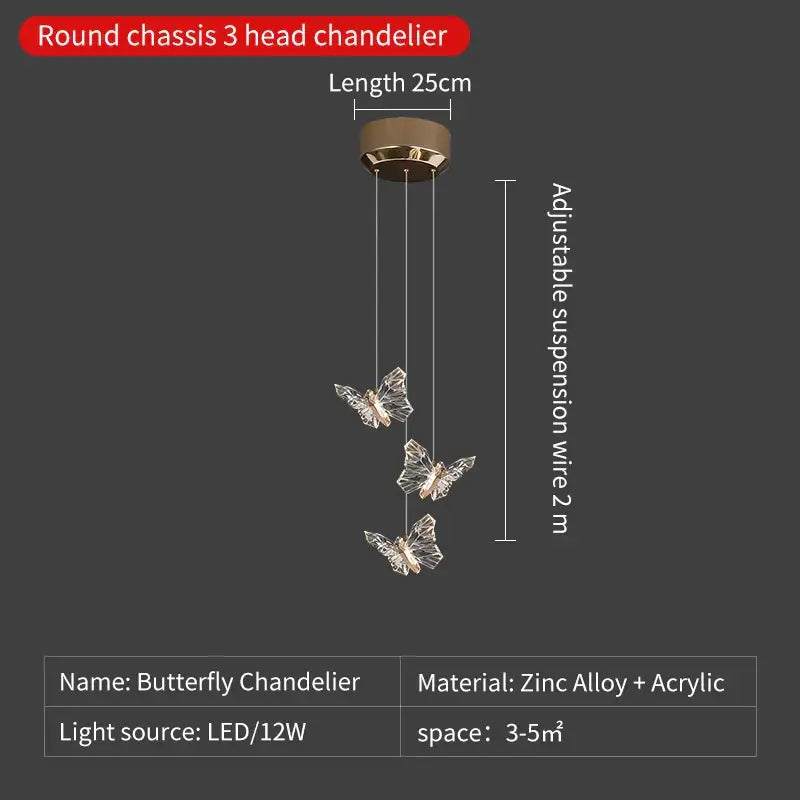 Elegant gold crystal butterfly ladder pendant lights for stairs