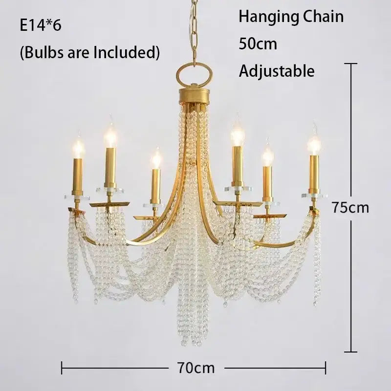 Elegant gold crystal candle chandelier for dining room