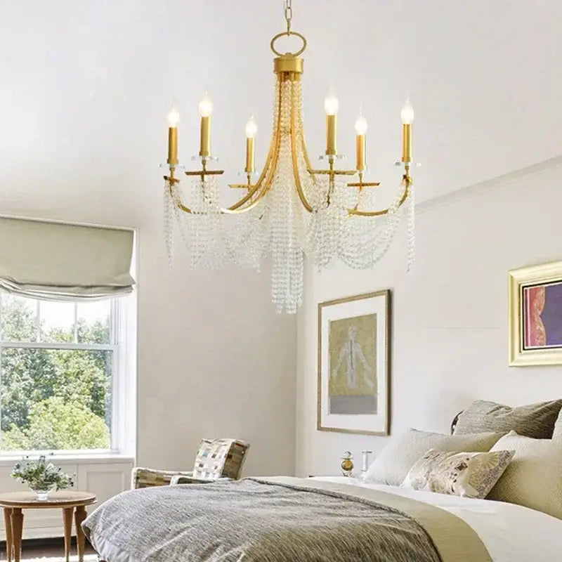 Elegant gold crystal candle chandelier for dining room
