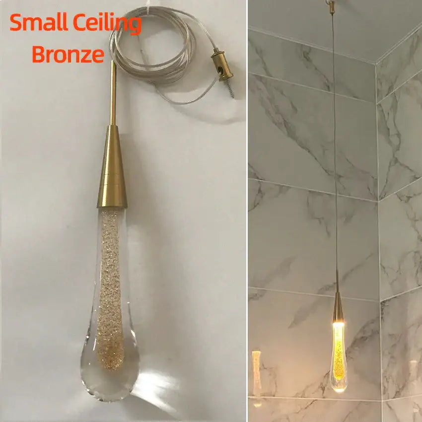 Elegant gold crystal glass led pendant lights dining room teardrop