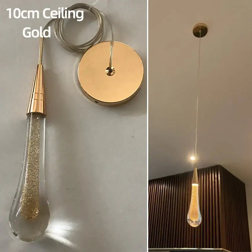 Elegant gold crystal glass led pendant lights dining room teardrop