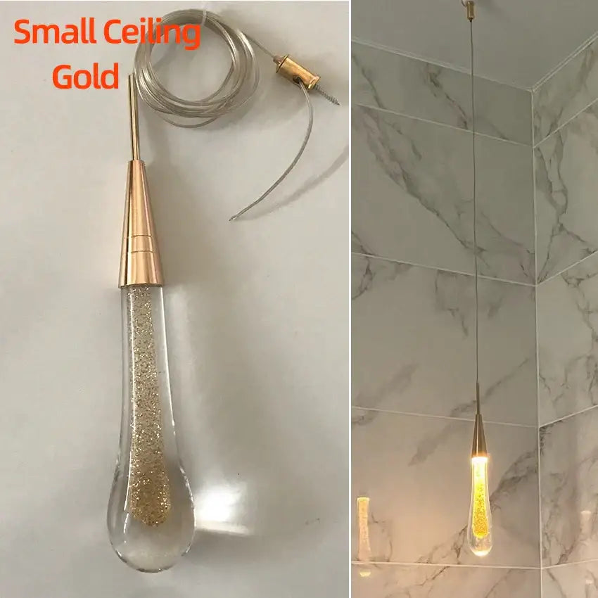 Elegant gold crystal glass led pendant lights dining room teardrop
