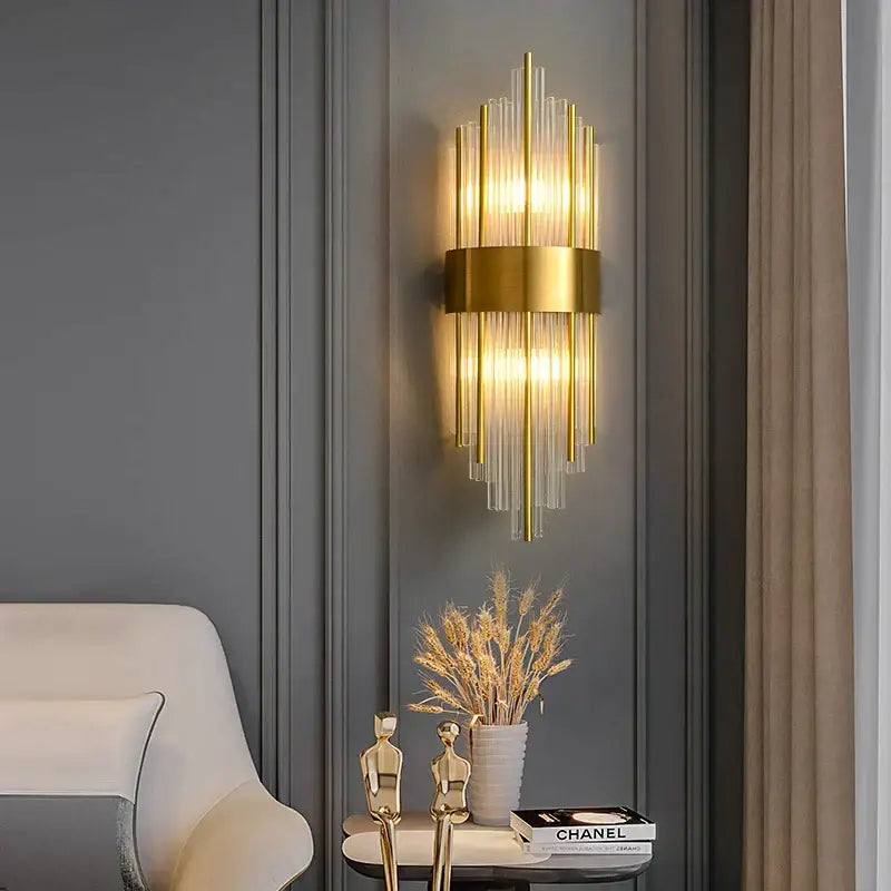 Elegant gold crystal led wall lamps bedroom sconce decor