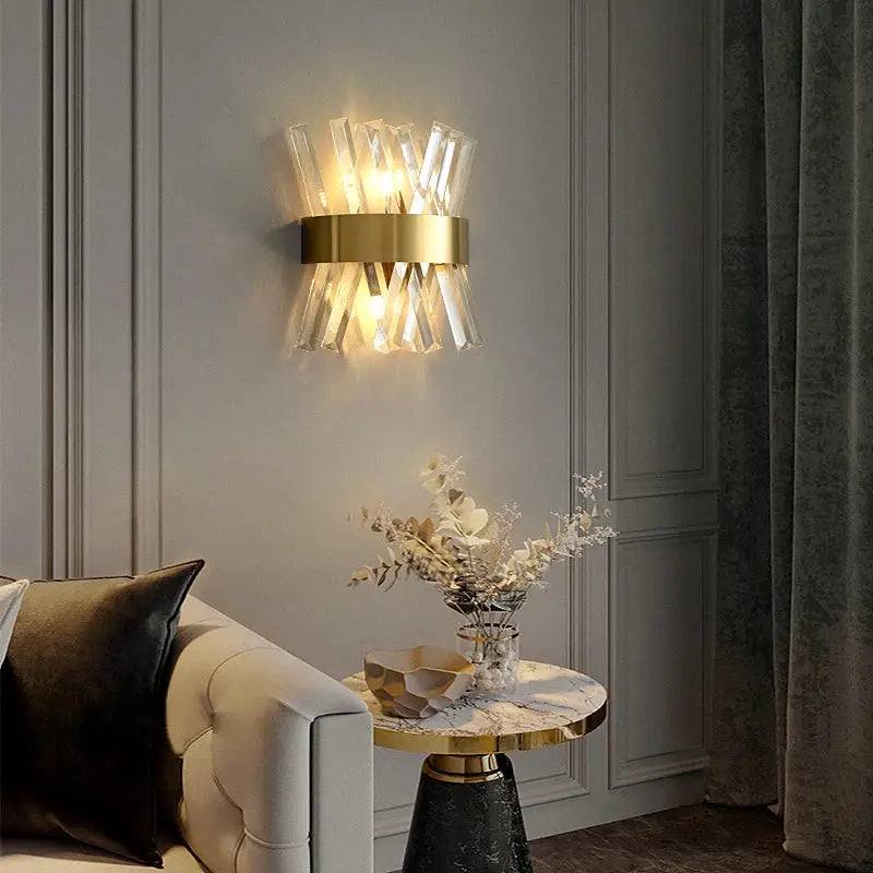 Elegant gold crystal led wall lamps bedroom sconce decor