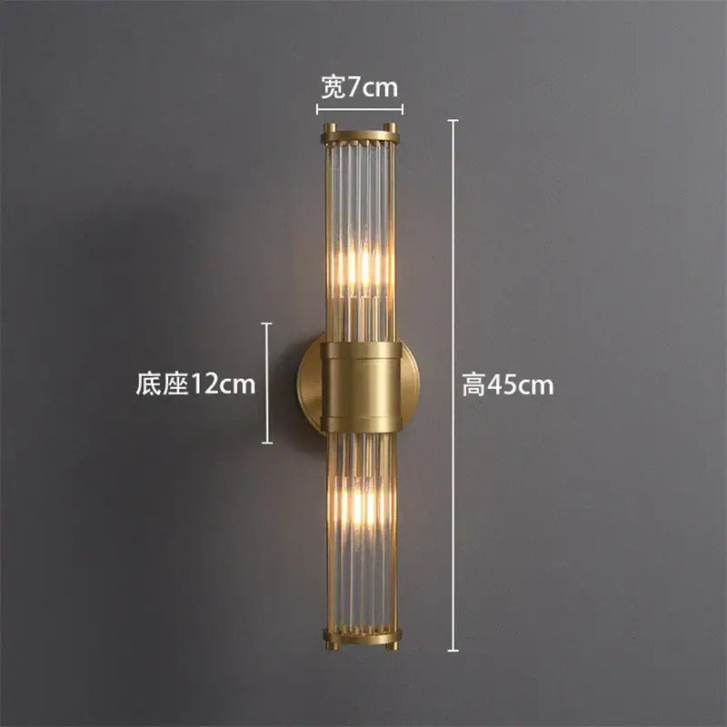 Elegant gold crystal led wall lights living room glass rod sconce