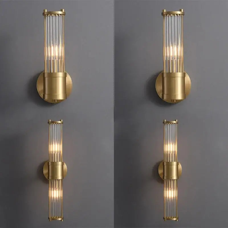 Elegant gold crystal led wall lights living room glass rod sconce