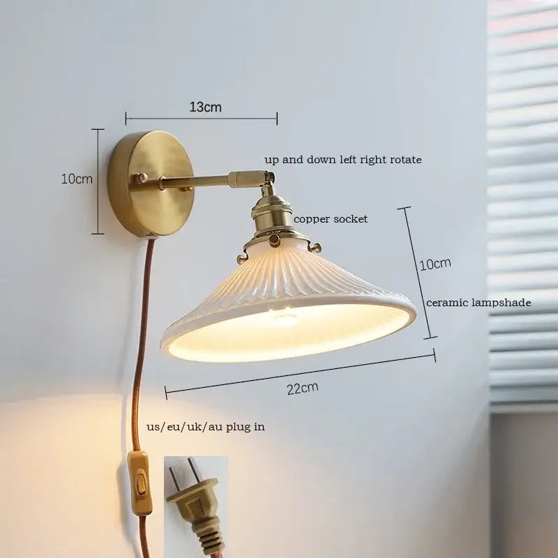 Elegant gold ruffled ceramic led wall light bedroom sconce
