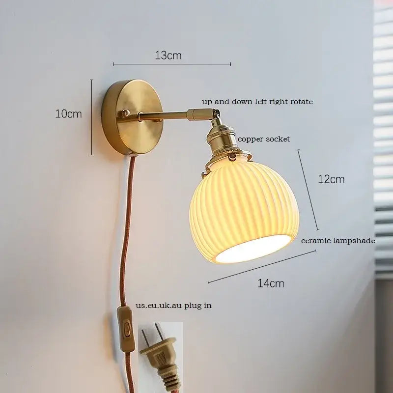 Elegant gold ruffled ceramic led wall light bedroom sconce