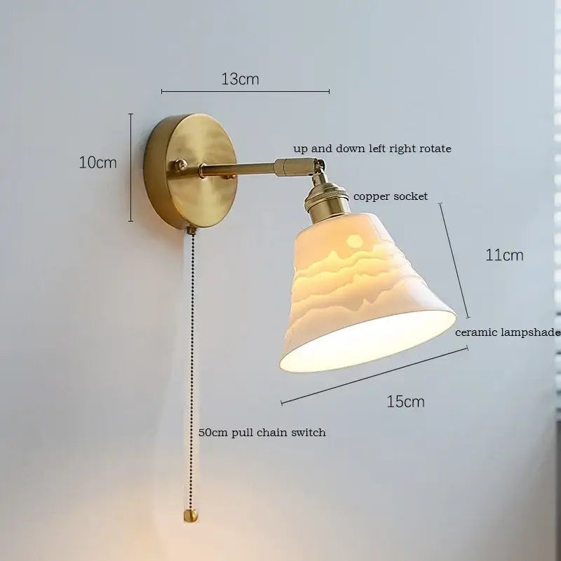 Elegant gold ruffled ceramic led wall light bedroom sconce